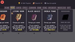 Dog Witch spellbook selection screen showing magical upgrade options