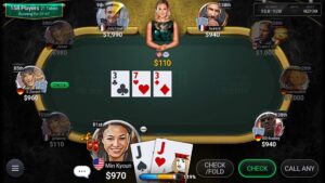 A poker hand in Poker Championship shows a paired board during a multi-table event