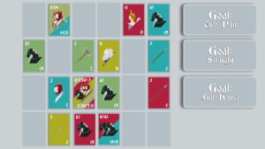 A puzzle-style card grid from the Poker Hands game showing arranged cards and hand goals