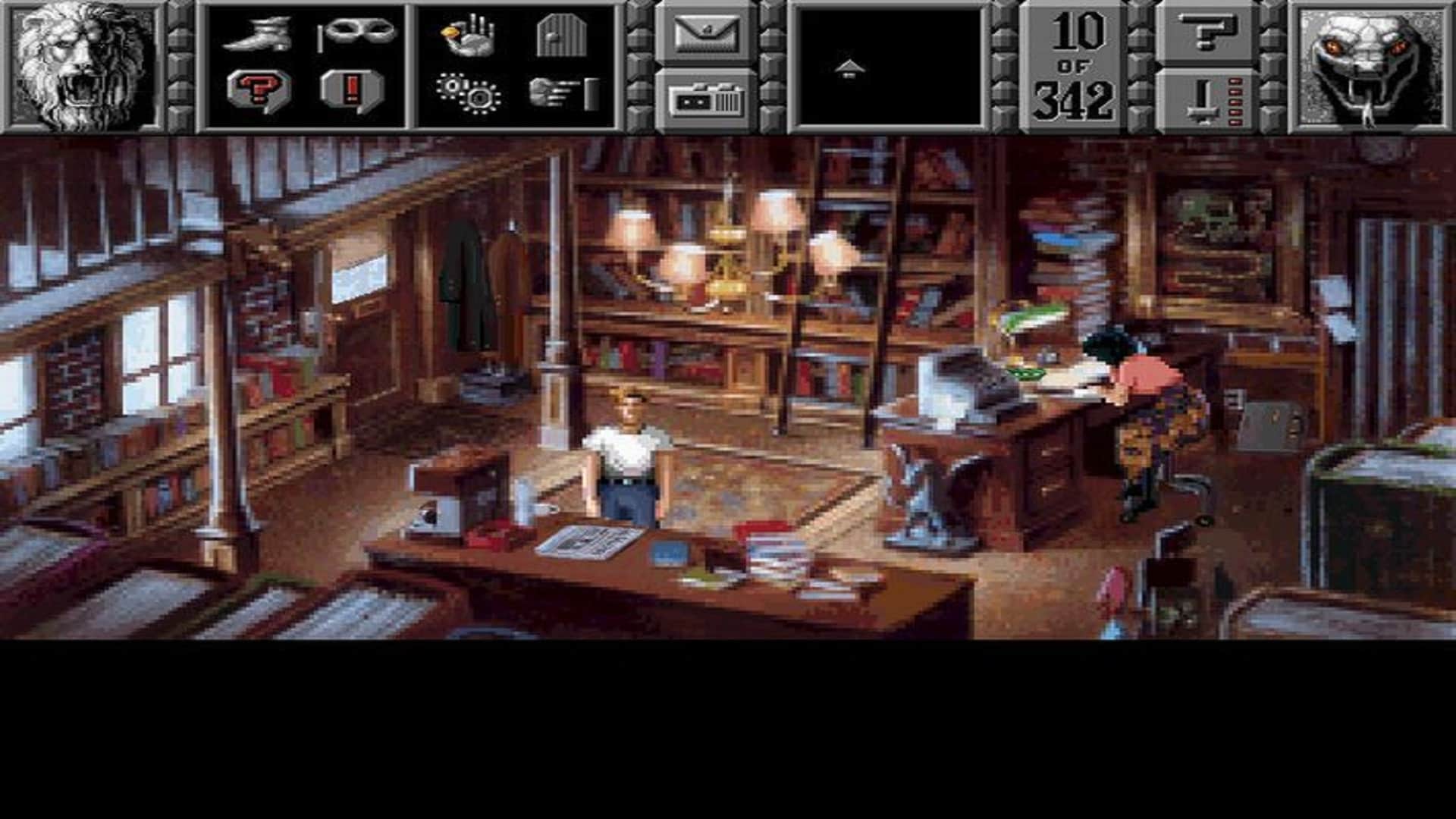 Gabriel Knight: Sins of the Fathers – Gabriel and Grace work inside a cozy New Orleans bookstore filled with old books and antiques.