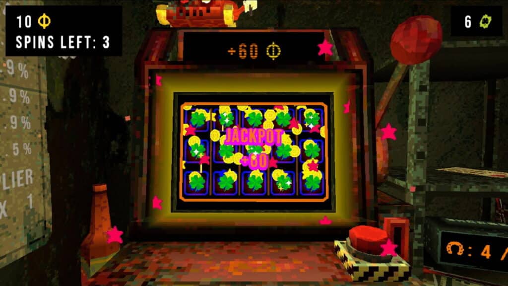 A full-screen jackpot triggers on the slot machine in CloverPit, rewarding a large coin payout during a single spin