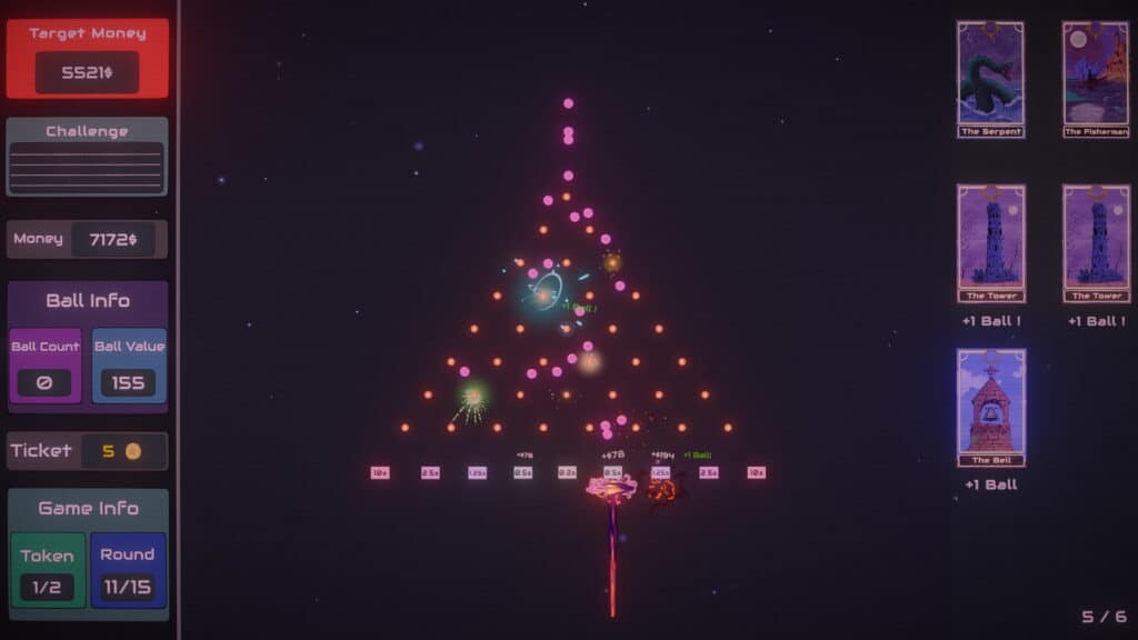 Balls cascade through high multipliers during an intense Plinbo gameplay round