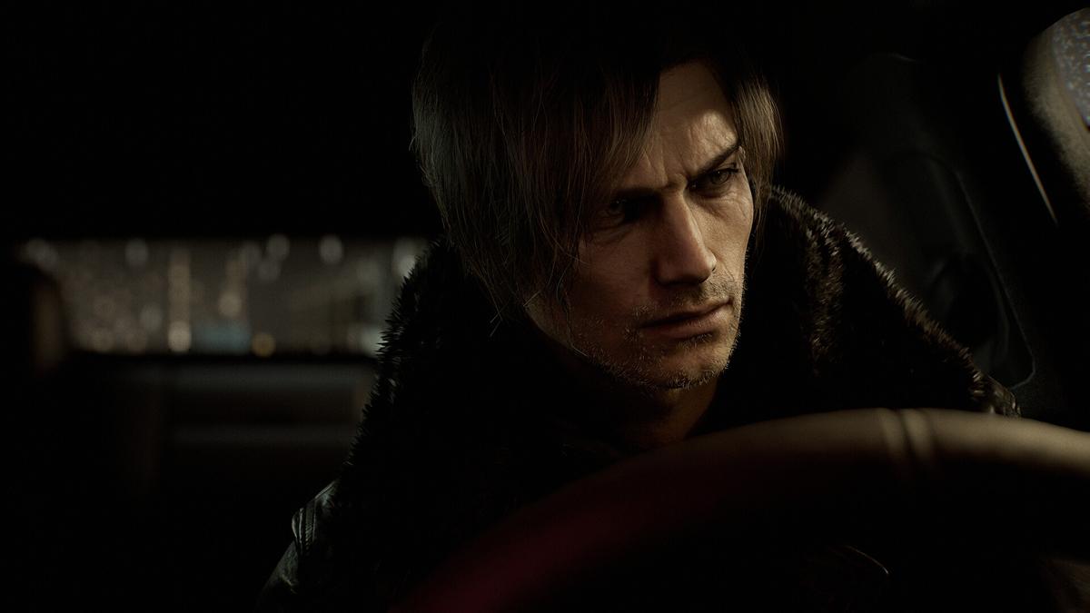 Leon Kennedy examining disturbing evidence on a monitor in Resident Evil Requiem, highlighting the game’s investigative themes and its blend of action and psychological horror.