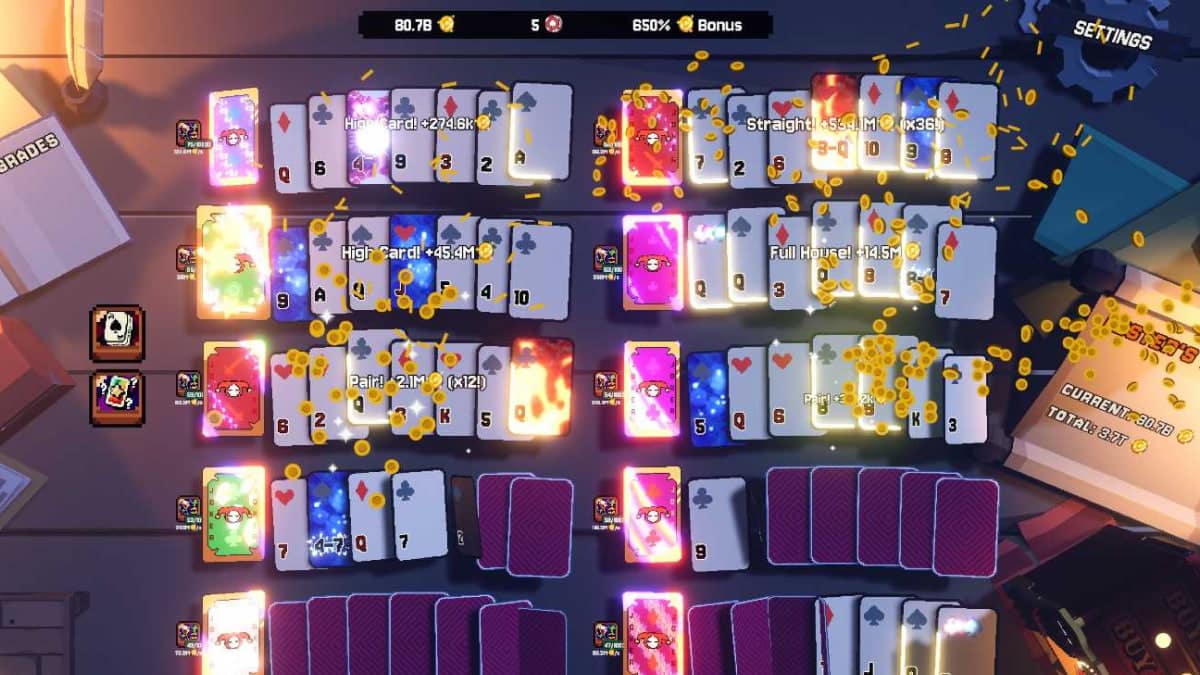 The game shown in the image is an incremental clicker with roguelike elements called This Ain't Even Poker, Ya Joker