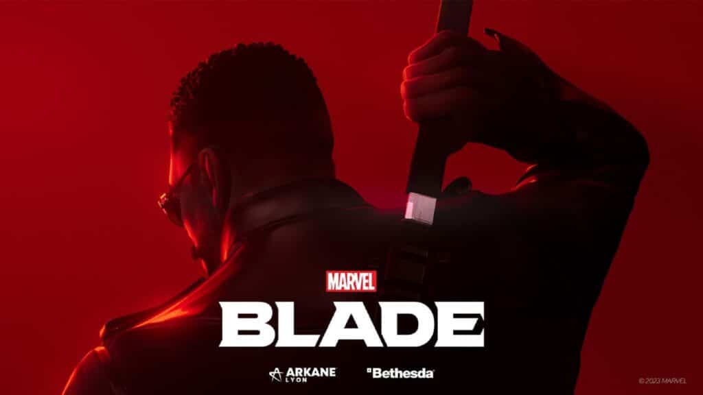 The image is a teaser for the new game Marvel's Blade from Arkane Lyon, known for the games Dishonored and Deathloop, and publisher Bethesda Softworks