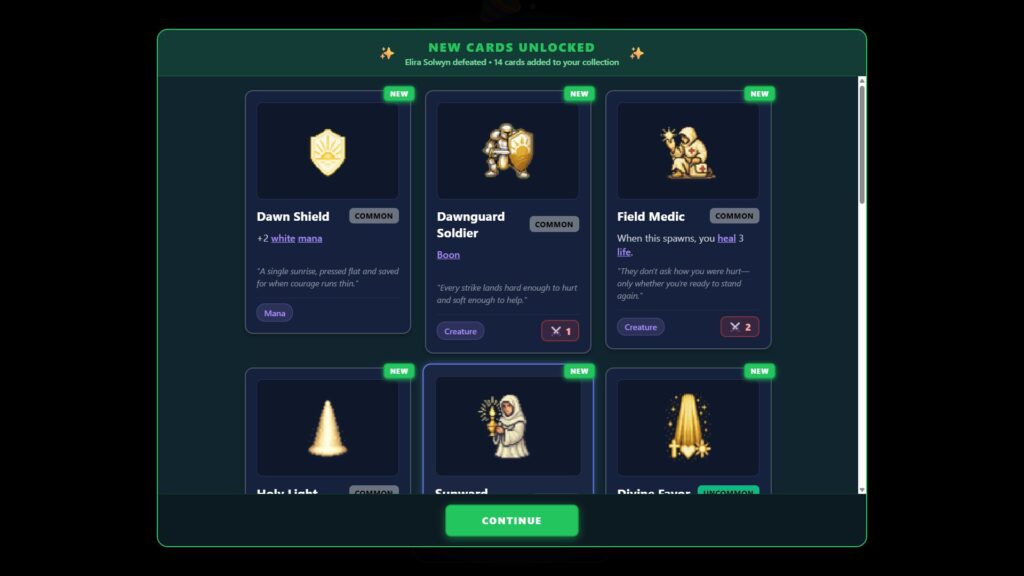 Slotomancer card unlock screen with new abilities and units
