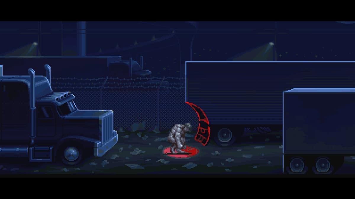 T-1000 enemy near trucks at night in Terminator 2D: NO FATE